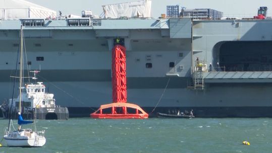 HMS Queen Elizabeth evacuation drill in Portsmouth Harbour 