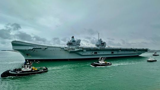 HMS Queen Elizabeth leaving Portsmouth for repairs at Rosyth 050424 CREDIT BFBS.jpg