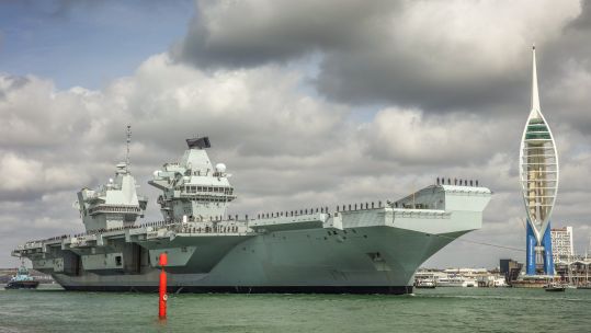HMS Queen Elizabeth passes the Spinnaker Tower 300819 CREDIT ROYAL NAVY