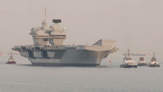 HMS Queen Elizabeth sails home to Portsmouth after months of repairs 300724 CREDIT BFBS
