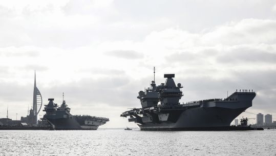 HMS Queen Elizabeth sails past HMS Prince of Wales for first time 041219 CREDIT ROYAL NAVY