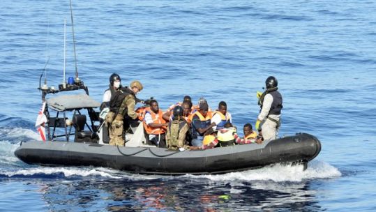 HMS Richmond crew rescuing migrants off north Africa coast