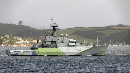 HMS Severn leaves Falmouth with Western Approaches paintwork
