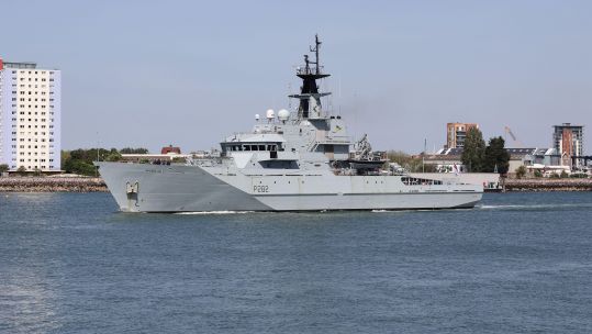 HMS Severn leaves Portsmouth naval base