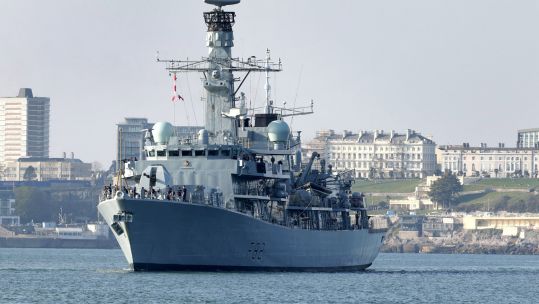 HMS Somerset sailing from Plymouth on Friday 25 March 2022. 