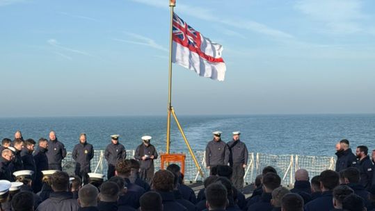HMS Somerset's personnel commeorate HMS Wakeful (Picture: HMS Somerset's X)
