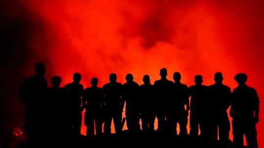 HMS Spey crew pictured by active volcano Mount Yasur in Vanuatu 23042023 CREDIT HMS Spey