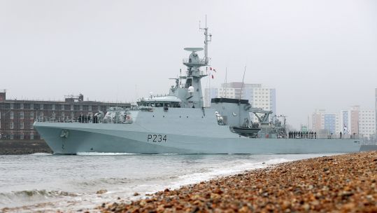 Cover image: HMS Spey passes Fort Blockhouse on her first voyage under the White Ensign (Picture: Royal Navy).