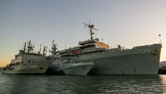 HMS Tamar berthed alongside the USS Emory S Land and HMS Tamar berthed alongside the USS Emory S Land 20062024 CREDIT Navy