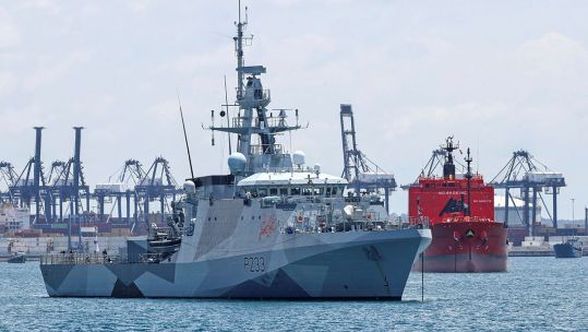 HMS Tamar arriving in the Pacific