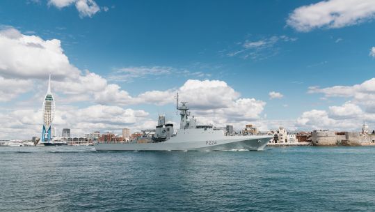 HMS Trent leaves port after being commissioned into the Royal Navy Fleet at Portsmouth Naval Base (Picture: MOD).