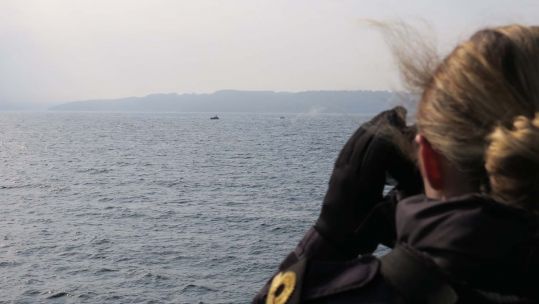 HMS Tyne crew search for the missing diver (Picture: Royal Navy).