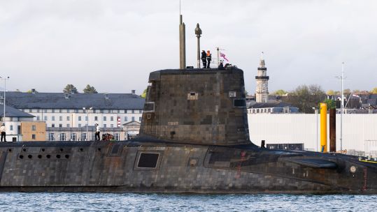 HMS Vanguard leaving HMNB Devonport after a seven and a half year refit