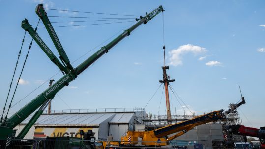 Conservation work begins on the masts of HMS Victory as part of the The Big Repair