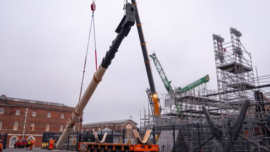 HMS Victory without masts after complex removal operation for major conservation project