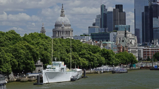 HMS Wellington moored at Temple Stairs Victoria Embankment London CREDIT ROYAL NAVY