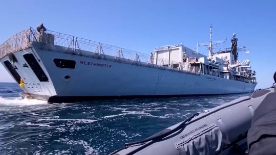 HMS Westminster seen from rescue vessel 240622 CREDIT BFBS