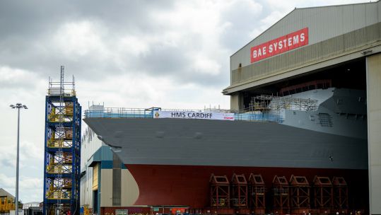 HMS Cardiff emerging from BAE Systems' building hall (Picture: BAE Systems).