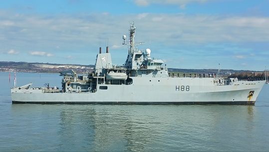 HMS Enterprise has returned to the harbour at HMNB Portsmouth for the last time as she ends her 20-year service (Picture: HMS Severn).