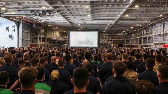 HMS Prince of Wales paused over the wreck of the Bismarck to remember more than 2,000 German sailors lost when the battleship was destroyed (Picture: Royal Navy).