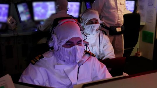 HMS DRAGON simulates evading missile strikes in the Eastern Mediterranean 050525 CREDIT MOD