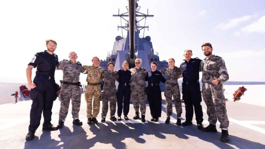 Sailors from HMS Spey supporting members of 148 Battery Royal Artillery currently working ashore on Exercise Bersama Shield 2025