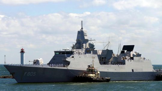 HNLMS Evertsen (F805) frigate of the Royal Netherlands Navy arrives at the port of Odesa, Ukraine