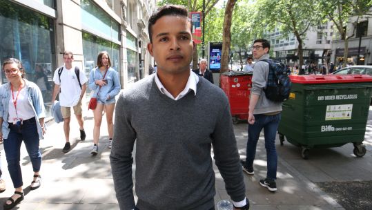 Hani Gue outside a tribunal in London after alleging he suffered racism 020719 CREDIT PA