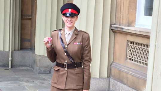 Hannah Graf recieves MBE at Buckingham Palace Credit BFBS 120619