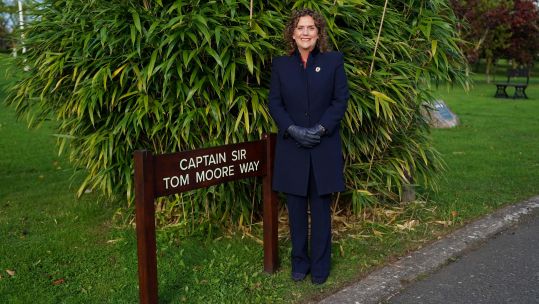 Hannah Ingram-Moore, daughter of Captain Sir Tom Moore, during a visit to the National Memorial Arboretum in Alrewas, Staffordshire, to view Captain Sir Tom Moore Way