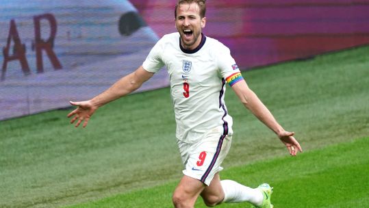 Harry Kane celebrates scoring for England against Germany at Euro 2020