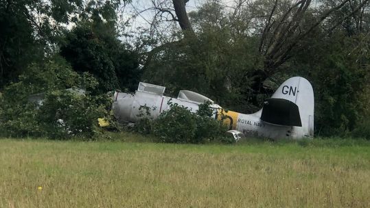 Hawker Sea Fury aircraft after it landed in a field at Button End in Harston
