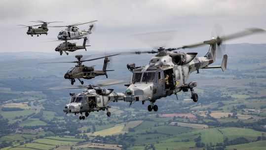 Chinooks, Merlins, Apaches and Wildcats illustrate the tri-service nature of the course