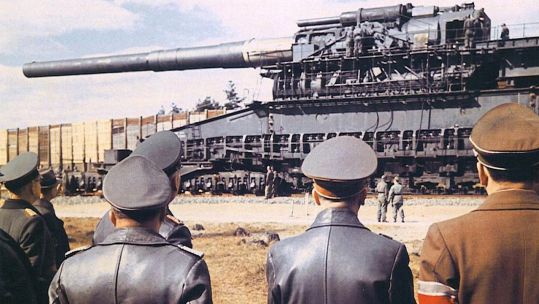 Adolf Hitler viewing the completed Gustav gun during the Second World War (Picture: Alamy).