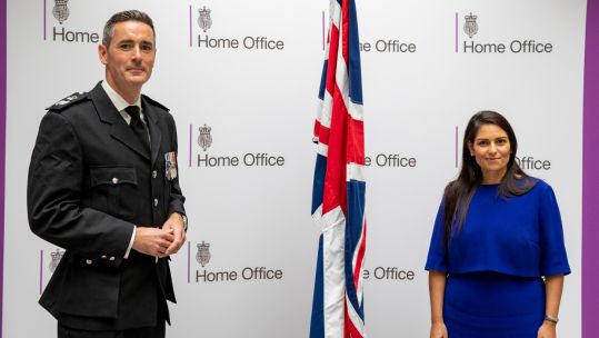 Home Secretary Priti Patel and Dan O'Mahoney, Clandestine Channel Threat Commander 