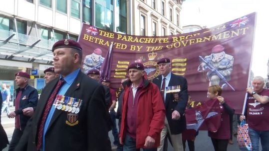 Hundreds march through Glasgow over Northern Ireland prosecutions Credit BFBS 110519