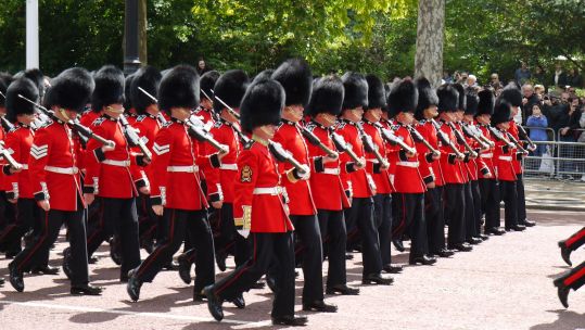 British military guards on The Mall during Trooping the Colour 2019 080619 CREDIT Stills Press, Alamy Stock Photo