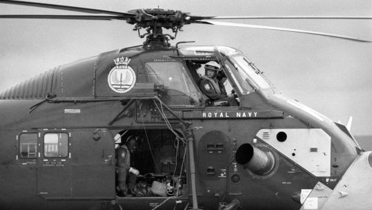 IMAGE ID G47H8B Prince Charles in cockpit of Wessex helicopter at RNAS Yeovilton 12121974 CREDIT PA Images, Alamy Stock Photo EXP 14112023.jpg
