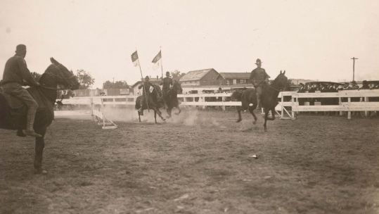 Image ID 2RC42MB Members of Troop A, 11th Cavalry showcase their skills at the National Horse Show in Washington, DC on 24 May 1919 CREDIT piemags/NSC / Alamy Stock Photo EXP 231124