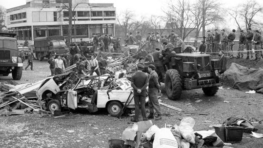 Image ID GAE14C Soldiers clear up the debris hurled in all directions after the 1972 Aldershot bombing at the officers' mess of 16th Parachute Brigade CREDIT PA Images Alamy Stock Photo EXP 22.02.24