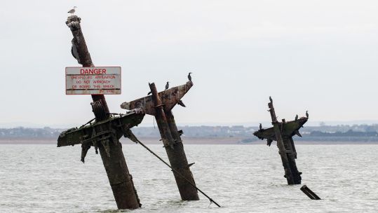 Image ID P630TT Visible masts of the wreck of SS Richard Montgomery, an American Liberty ship built during World War II CREDIT Jason Richardson Alamy Stock Photo EXP 141223