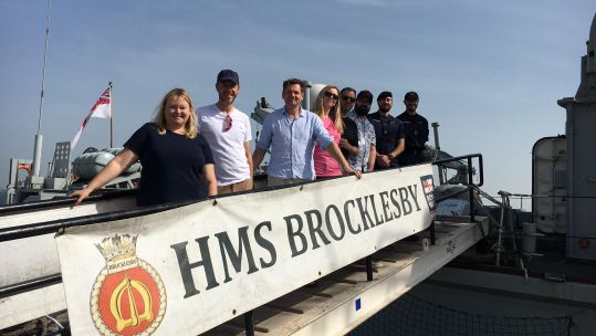 The ship's company of HMS Brocklesby were visited by the show's cast and crew