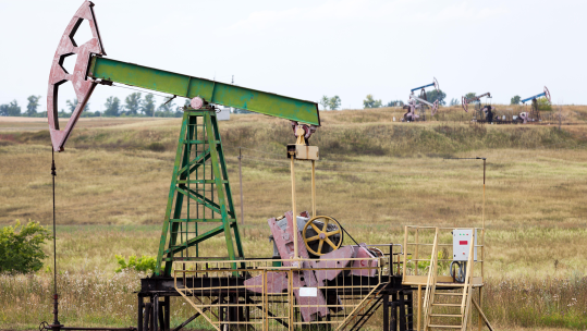 Oil pump jack in operation, meadows of Bashkortostan oil and gas industry (Picture: Alamy)