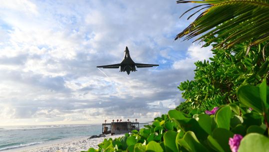 Image ID 2HB3RG2 A B-1B Lancer lands after a Bomber Task Force mission at Naval Station Diego Garcia 25112021 US AirForce,APFootage,Alamy Stock Photo .jpg
