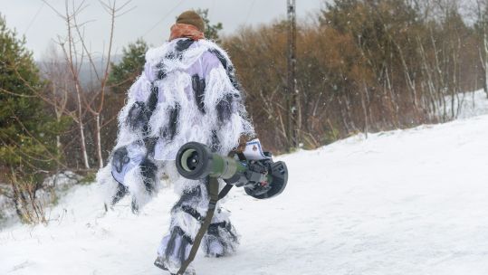 Image ID 2HJC81E Ukrainian soldier walks with NLAW ATGM at International Center for Peacekeeping and Security of the National Academy of Land Forces 280122 CREDIT MYKOLA TYS, SOPA IMAGES, SIPA USA, ALAMY STOCK PHOTO cover image.jpg