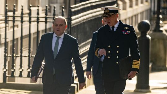 Image ID 2J51ENX Ben Wallace with CDS Admiral Sir Tony Radakin cabinet meeting at 10 Downing 19042022 CREDIT Ian Davidson,Alamy Stock Photo.jpg