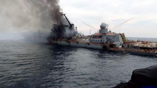 Flagship of the Russian Black Sea fleet after hit by two Ukranian missiles (Picture: Pictorial Press Ltd/Alamy Stock Photo).