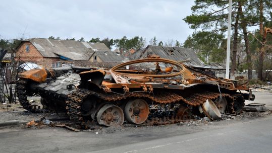 Destroyed Russian tank in Dmytrivka Ukraine
