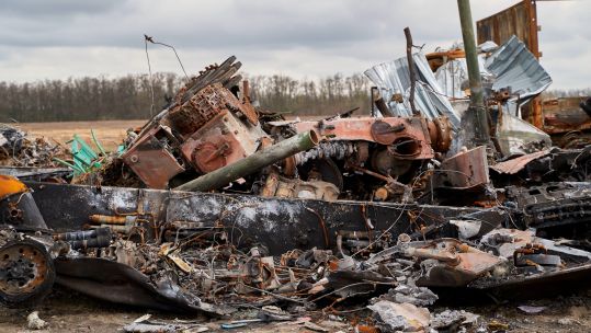  Russian tank at the cemetery of Russian equipment in Ukraine