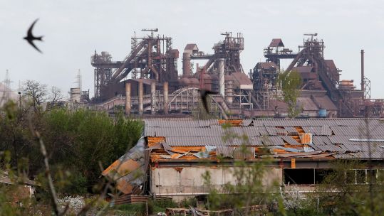 plant of Azovstal Iron and Steel Works during conflict in the southern port city of Mariupol Ukraine